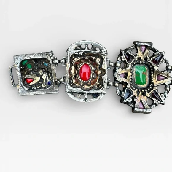 SELRO SELINI Vintage Multicolor Glass Cabochon Panel Bracelet and Earrings Set. - Picture 13 of 16